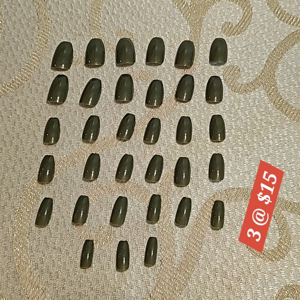 Medium Length Coffin Shaped Olive Nails